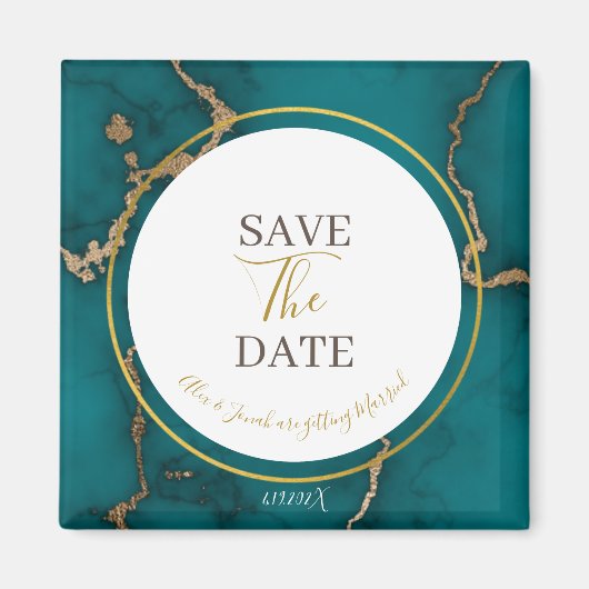 Aquamariner grüner Kintsugi Geode Wedding Save the Magnet (Vorne)