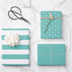 Aquamariner grüner Polka Dot breit gestreift und f Geschenkpapier Set