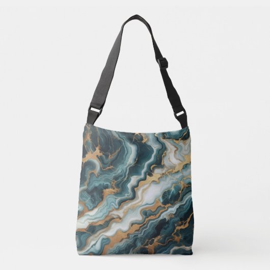 Aquamariner grüner und goldener Marmor Tragetaschen Mit Langen Trägern (Vorderseite)