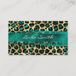 Aquamariner grüner und goldfarbener Leopard Pinsel Visitenkarte