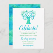 Aquamariner grüner Watercolor-Baum des Einladung (Vorne/Hinten)
