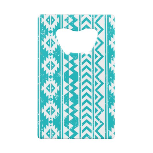 Aquamariner Grunge-aztekisches Stammes- Muster Geldkarten Flaschenöffner (Rückseite)