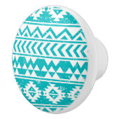 Aquamariner Grunge-aztekisches Stammes- Muster Keramikknauf (Rechts)