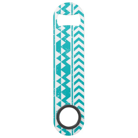 Aquamariner Grunge-aztekisches Stammes- Muster Speed Flaschenöffner (Vorderseite)