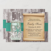 Aquamariner Gürtel Starfish & Mason Jar Wood Braut Einladung (Vorne/Hinten)