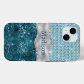 Aquamariner, gürtelgrüner Glitzer silber Monogramm Case-Mate iPhone Hülle (Rückseite (Horizontal))
