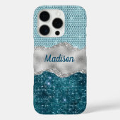 Aquamariner, gürtelgrüner Glitzer silber Monogramm Case-Mate iPhone Hülle (Rückseite)