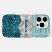 Aquamariner, gürtelgrüner Glitzer silber Monogramm Case-Mate iPhone Hülle (Rückseite (Horizontal))