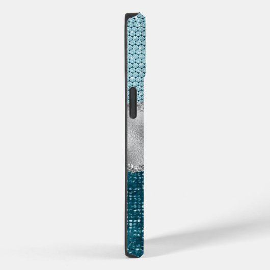 Aquamariner, gürtelgrüner Glitzer silber Monogramm Case-Mate iPhone Hülle (Rückseite / Rechts)