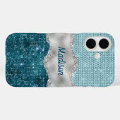 Aquamariner, gürtelgrüner Glitzer silber Monogramm Case-Mate iPhone Hülle (Rückseite (Horizontal))