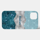 Aquamariner, gürtelgrüner Glitzer silber Monogramm Case-Mate iPhone Hülle (Rückseite (Horizontal))