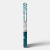 Aquamariner, gürtelgrüner Glitzer silber Monogramm Case-Mate iPhone Hülle (Rückseite / Links)