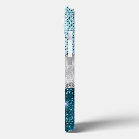 Aquamariner, gürtelgrüner Glitzer silber Monogramm Case-Mate iPhone Hülle (Rückseite / Links)