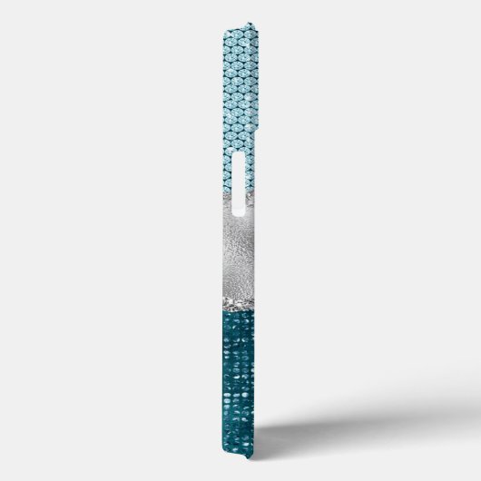 Aquamariner, gürtelgrüner Glitzer silber Monogramm Case-Mate iPhone Hülle (Rückseite / Rechts)