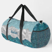 Aquamariner, gürtelgrüner Glitzer silber Monogramm Duffle Bag (Rechte Ecke)