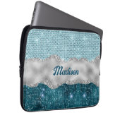 Aquamariner, gürtelgrüner Glitzer silber Monogramm Laptopschutzhülle (Vorne Rechts)