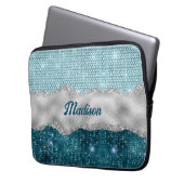 Aquamariner, gürtelgrüner Glitzer silber Monogramm Laptopschutzhülle (Vorderseite Links)