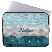 Aquamariner, gürtelgrüner Glitzer silber Monogramm Laptopschutzhülle (Vorderseite)