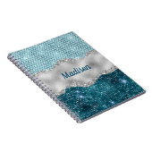 Aquamariner, gürtelgrüner Glitzer silber Monogramm Notizblock (Rechte Seite)