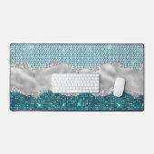 Aquamariner, gürtelgrüner Glitzer silber Monogramm Schreibtischunterlage (Tastatur & Maus)