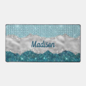 Aquamariner, gürtelgrüner Glitzer silber Monogramm Schreibtischunterlage (Vorderseite)