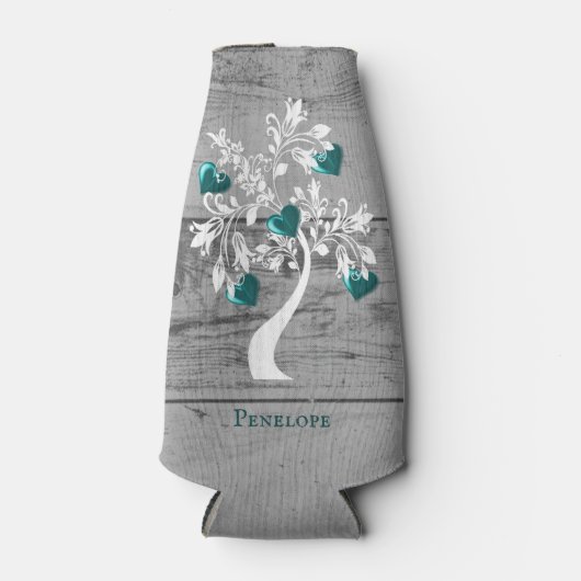 Aquamariner Herzbaum Personalisierte Flasche Coole Flaschenkühler (Vorderseite)