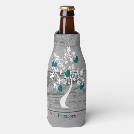 Aquamariner Herzbaum Personalisierte Flasche Coole Flaschenkühler (Flaschenvorderseite)