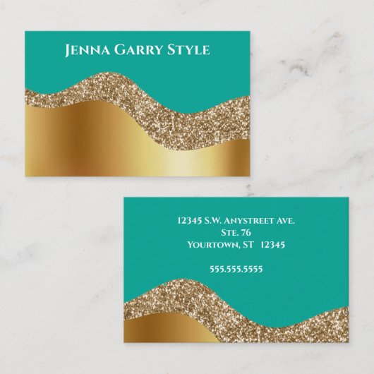 Aquamariner Hintergrund mit Gold und Glitzer Visitenkarte (Vorne/Hinten)
