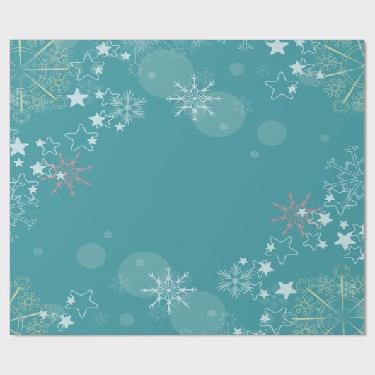 Aquamariner Hintergrund mit weißen Schneeflocken Geschenkpapier (Flach)