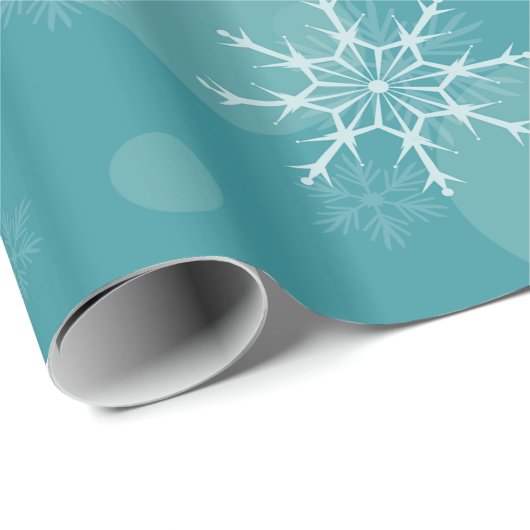Aquamariner Hintergrund mit weißen Schneeflocken Geschenkpapier (Rolleneckpunkt)