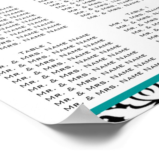 Aquamariner Hochzeitdiagramm-Damaske für Vorlagens Poster (Ecke)