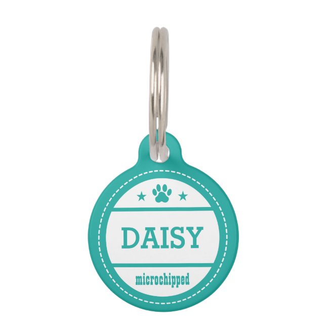 Aquamariner Hundename Microchipped Call My People Tiermarke (Vorderseite)
