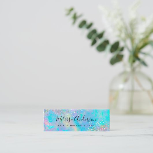 Aquamariner Iridescent Holographic Glitzer Mini Visitenkarte (Stehend Vorderseite)