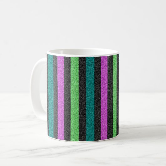 Aquamariner, kalkgrüner, Hot-Pink-Glitzer Striped Kaffeetasse (Vorderseite Links)