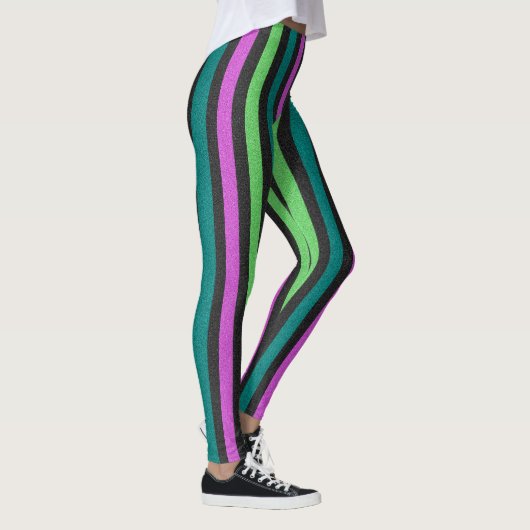Aquamariner, kalkgrüner, Hot-Pink-Glitzer Striped Leggings (Rechts)