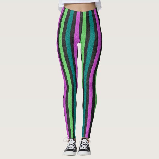 Aquamariner, kalkgrüner, Hot-Pink-Glitzer Striped Leggings (Vorderseite)