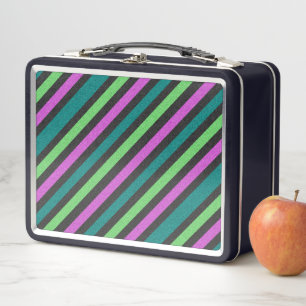 Aquamariner, kalkgrüner, Hot-Pink-Glitzer Striped  Metall Brotdose
