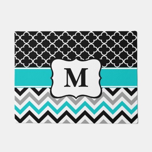 Aquamariner Klee-Zickzack Monogramm Fußmatte (Vorderseite)