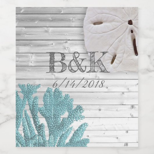 Aquamariner Korallenstrand mit weißem, gereinigtem Weinetikett (Einzelnes Label)