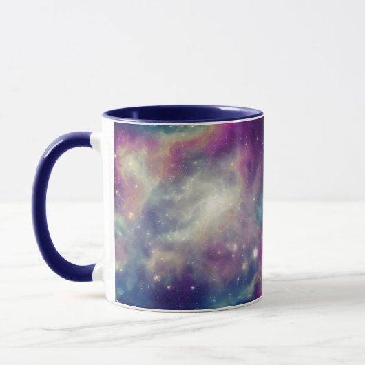 Aquamariner kosmischer Nebel aus blauem Violett Tasse (Links)