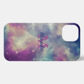 Aquamariner kosmischer Nebel aus Blauviolett iPhone Hülle (Rückseite (Horizontal))