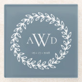 Aquamariner Kranz | Triple Monogram Untersetzer (Vorderseite)