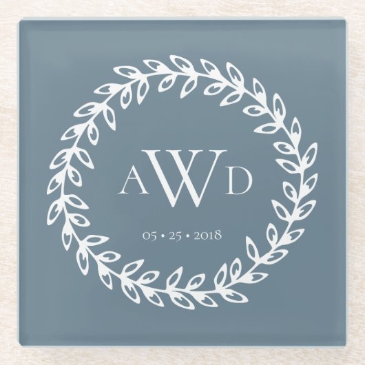 Aquamariner Kranz | Triple Monogram Untersetzer (Vorderseite)