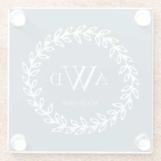 Aquamariner Kranz | Triple Monogram Untersetzer (Rückseite)