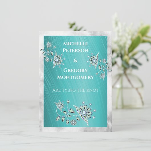 Aquamariner Kristall Jewel Marble Border Save The Date (Stehend Vorderseite)