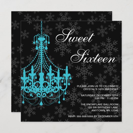 Aquamariner Kronleuchter Schwarze Schneeflocken Sw Einladung (Vorne/Hinten)