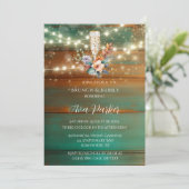 Aquamariner Kupfer Holzpeony Light Brunch & Bubbly Einladung (Stehend Vorderseite)