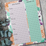 Aquamariner Lavendel-Blumenplaner & Lebensmittelge Notizblock<br><div class="desc">Aquamarin, Apricot und Lavendel Blumenplaner und Lebensmittelliste Notepad, um Ihre Woche zu organisieren. Dieses Notizblock hat einen wöchentlichen Planer auf jeder Seite, mit ausgekleideten Sektionen für jeden Wochentag und einer großen Box für Ihre Einkaufsliste. Das Design ist mit einem floralen Aquarell in aquamarinen, Aprikosen- und Lavendeltönen gestaltet. Sie können auch...</div>