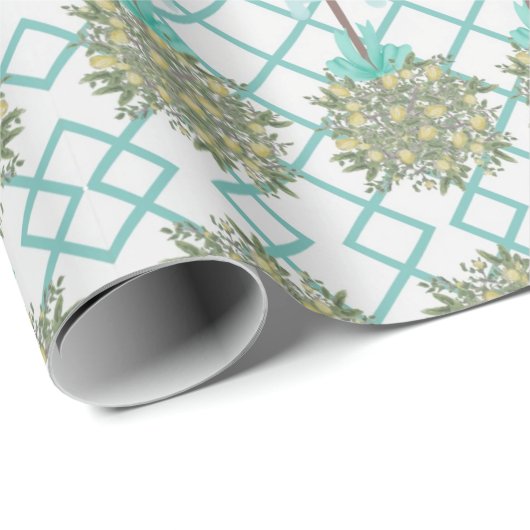 Aquamariner Lemon Topiary Robin's Egg Blue Geschenkpapier (Rolleneckpunkt)