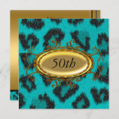 Aquamariner Leopard 50. Geburtstag Einladung (Vorne/Hinten)